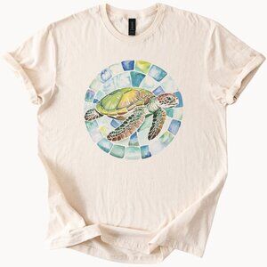 Sea Turtle Mosaic Graphic T-Shirt Ocean Animal Tee